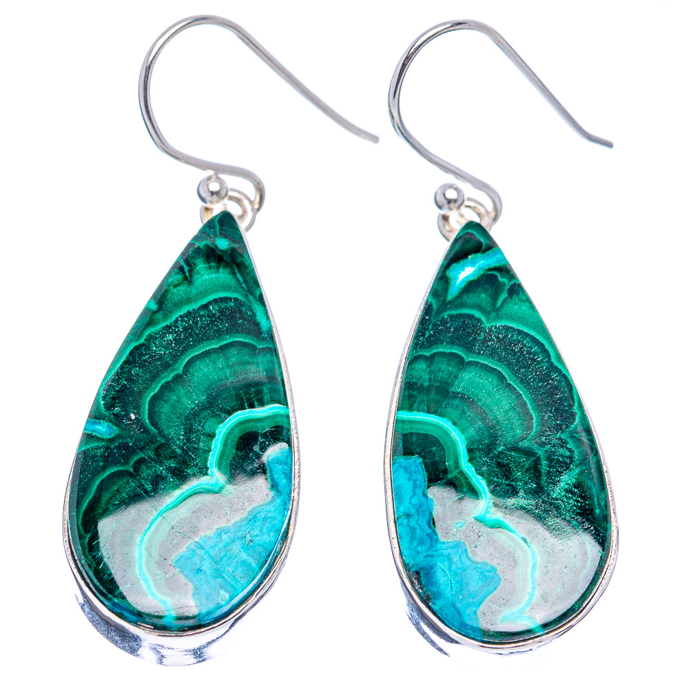 Premium Malachite In Chrysocolla Earrings 1 3/4" (.925 Sterling Silver)