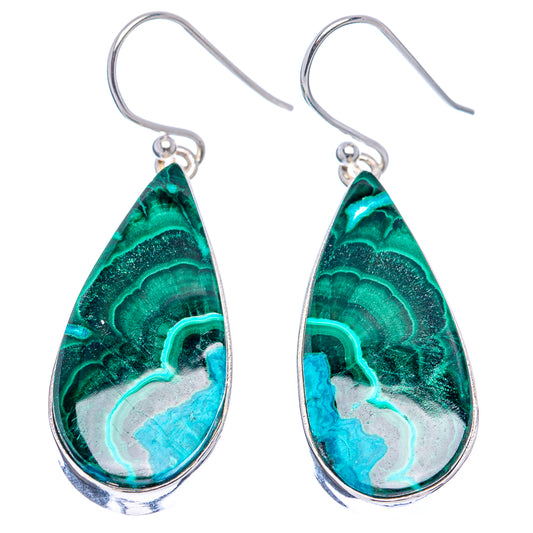 Teardrop malachite and chrysocolla earrings, green-blue stone with silver hooks