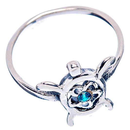 Sterling silver sea turtle ring, blue cubic zirconia oval bezel