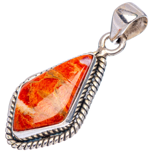 Sterling silver coral teardrop pendant with orange mosaic stone and top bail loop
