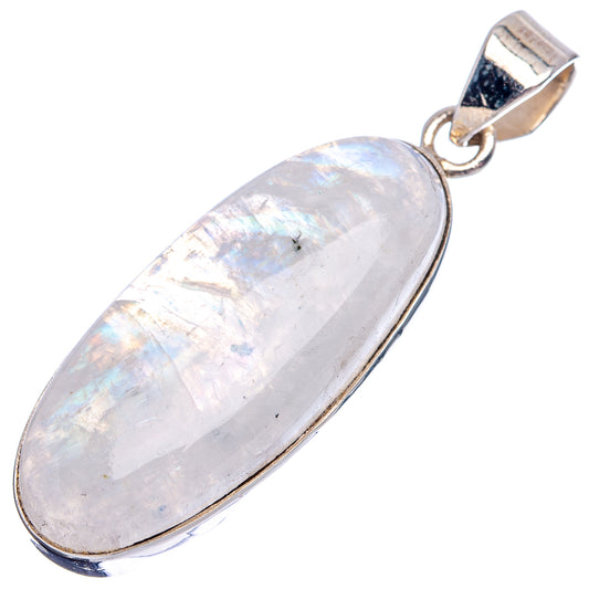 Oval rainbow moonstone pendant, .925 sterling silver bezel and rectangular bail