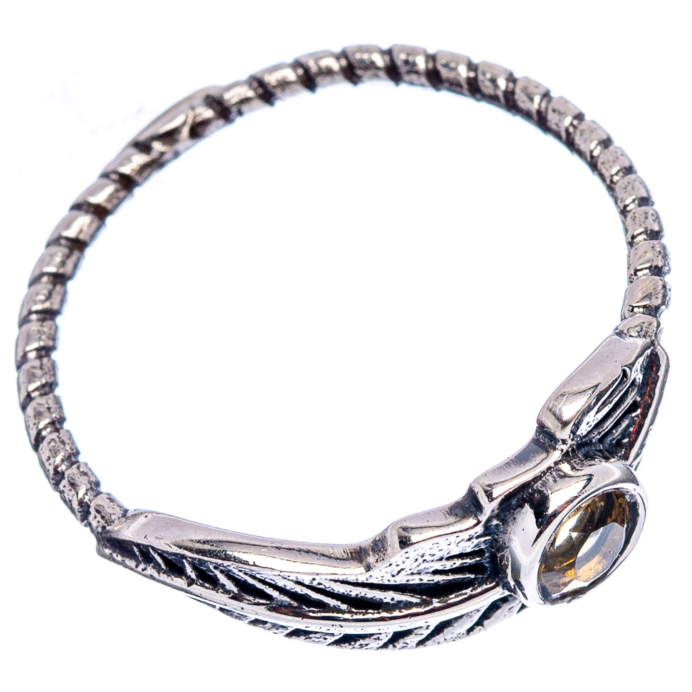 Citrine Feather Dainty Ring Size 7.75 (.925 Sterling Silver)