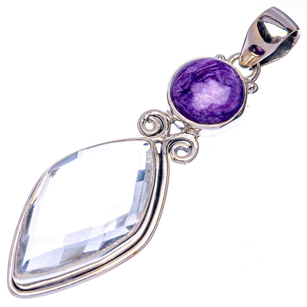 White Quartz, Charoite Pendant 2 1/8" (925 Sterling Silver) P40600