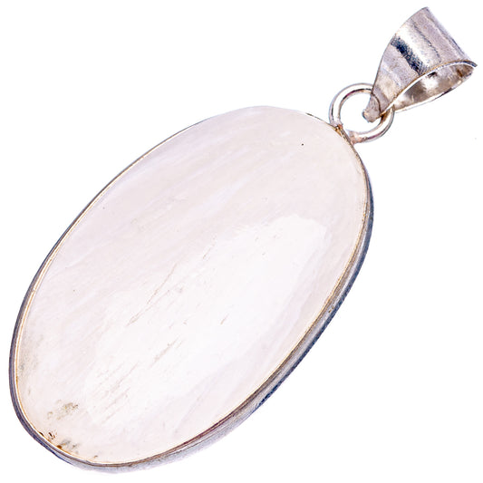 Scolecite pendant with oval milky white cabochon, silver-plated bail and loop