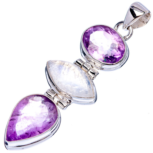 Sterling silver pendant with oval amethyst and moonstone stones, top loop bail