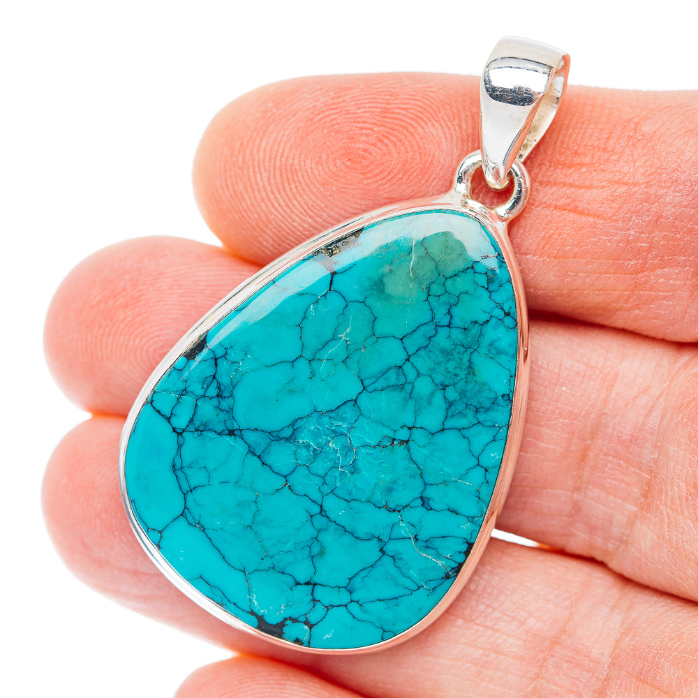 Premium Tibetan Turquoise Pendant 1 3/4" (.925 Sterling Silver)