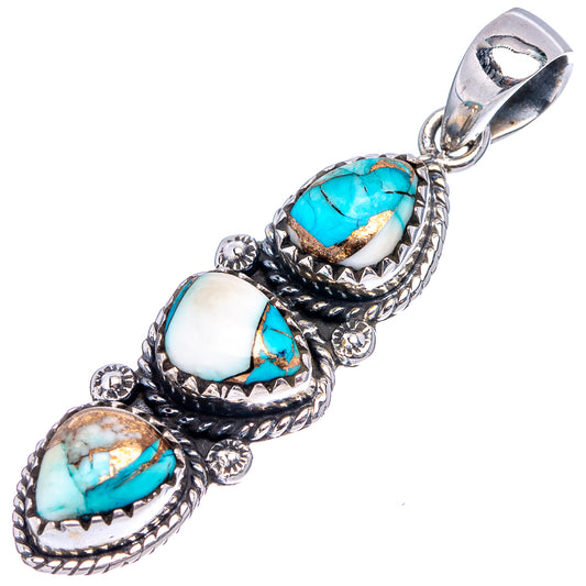 Sterling silver pendant drop with oval turquoise inlay stone and decorative bail