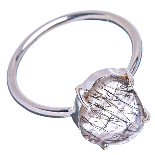 Sterling silver ring with pear tourmalinated quartz, open side view, 4 prongs