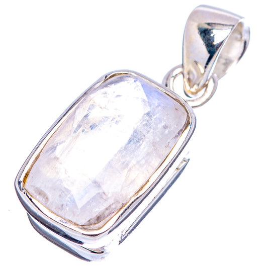Sterling silver moonstone pendant with rectangular iridescent stone and open bail