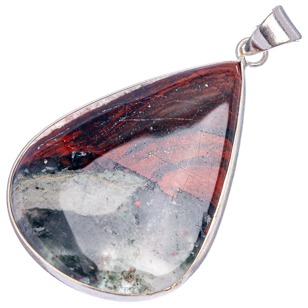 African Bloodstone Pendant 2 1/8" (Silver Plated)