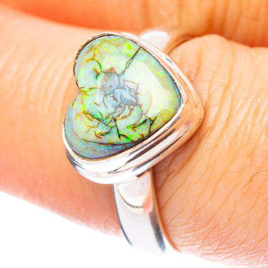 Rare Sterling Opal Heart Ring Size 8 (925 Sterling Silver) R4356