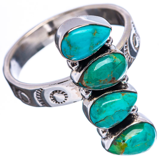 Sterling silver adjustable ring with turquoise ovals and decorative side engravings