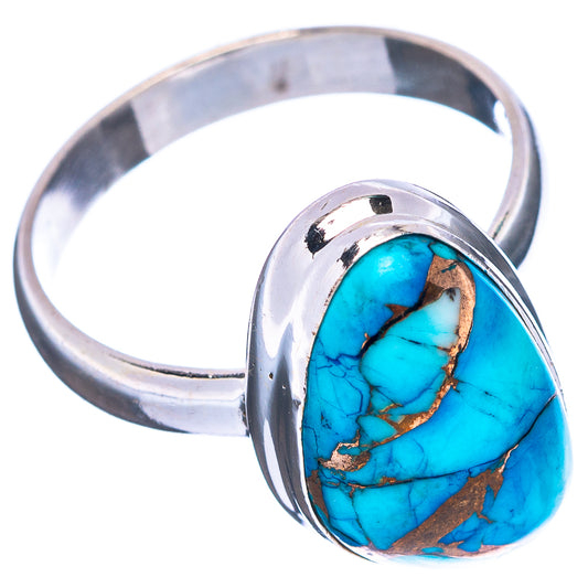 Sterling silver turquoise inlay ring, oval blue stone with gold matrix, side view
