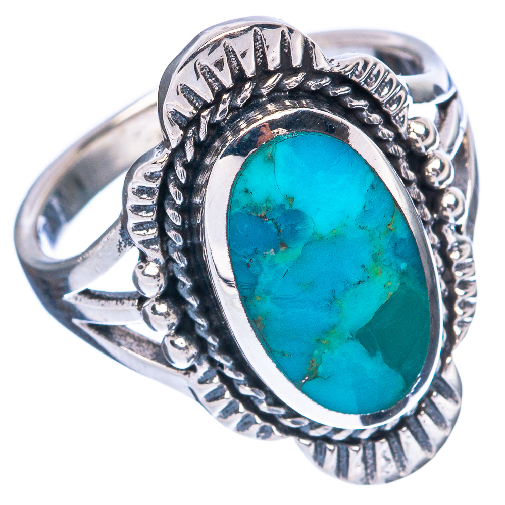 Teardrop-style turquoise cabochon sterling silver ring, openwork detail, size 6.75
