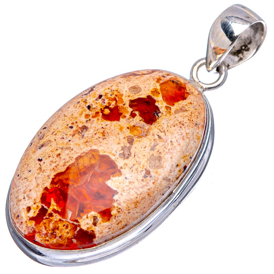 Oval fire opal pendant in .925 sterling silver setting with orange and red fiery pattern