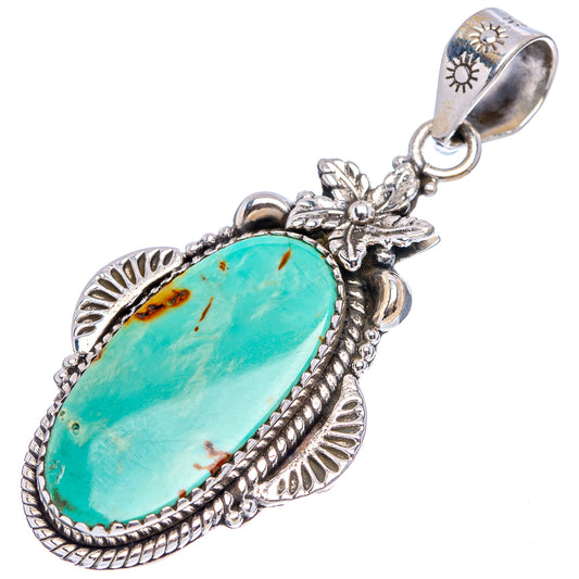Turquoise oval pendant in ornate .925 sterling silver with leaf-textured border