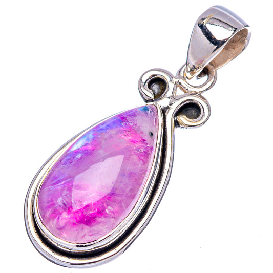 Sterling silver pink moonstone pear-shaped teardrop pendant with hanging loop