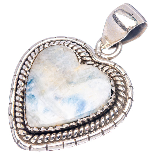 Heart-shaped sterling silver pendant with white-blue stone center, rope and bead edging