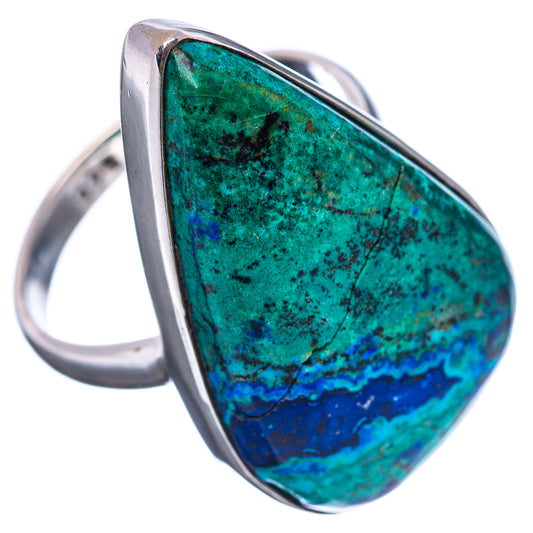 Sterling silver ring with large oval azurite stone, green top with blue base