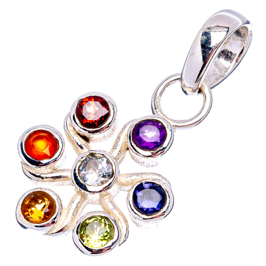 Sterling silver chakra pendant with six round colored gemstones and open top loop bail