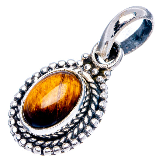Sterling silver tiger's eye pendant with oval orange-brown cabochon and loop bail