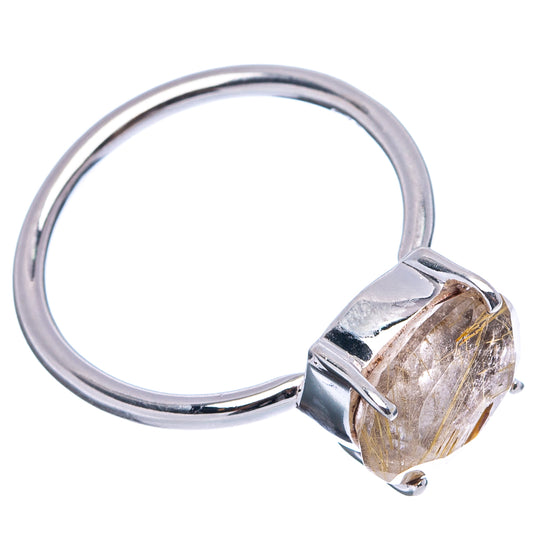 Oval rutilated quartz cabochon sterling silver ring with polished band and prong mount