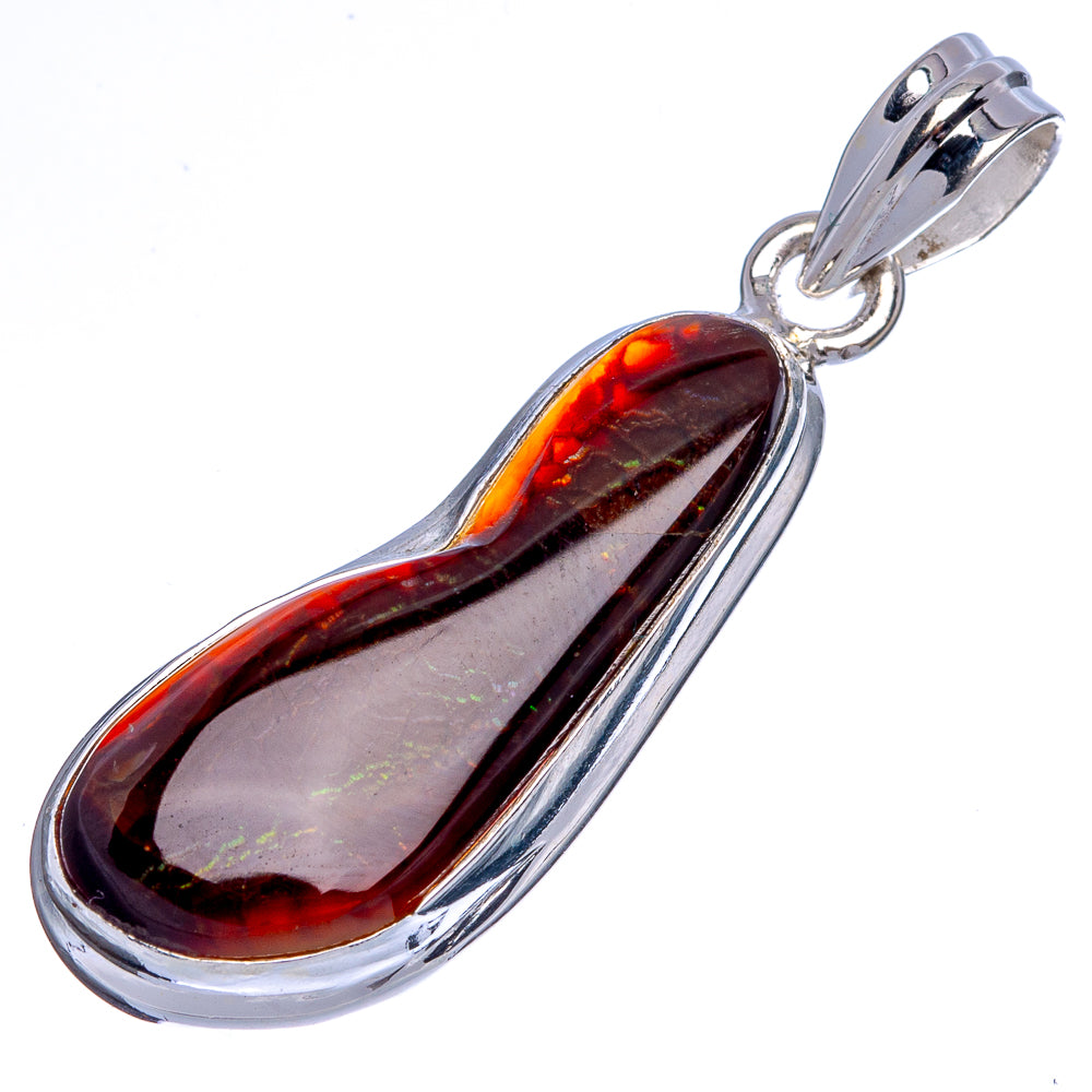 Mexican fire agate pendant in 925 sterling silver, teardrop red cabochon with bail