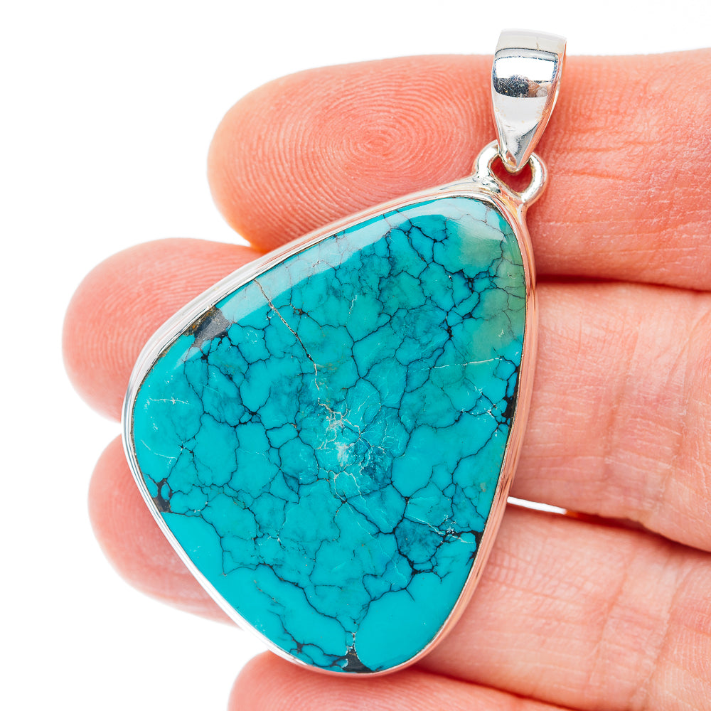 Premium Tibetan Turquoise Pendant 1 3/4" (.925 Sterling Silver)