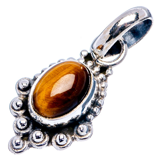Round amber tiger's eye pendant in 925 sterling silver with beaded halo and bail loop