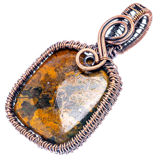 Oxidized copper wire-wrapped pendant with multicolor agate heart and round bail loop