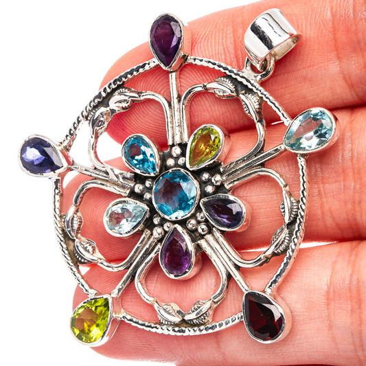 Signature Blue Topaz, Aqaumarine, Amethyst, Garnet, Iolite, Perdiot Pendant 2 1/8" (.925 Sterling Silver)