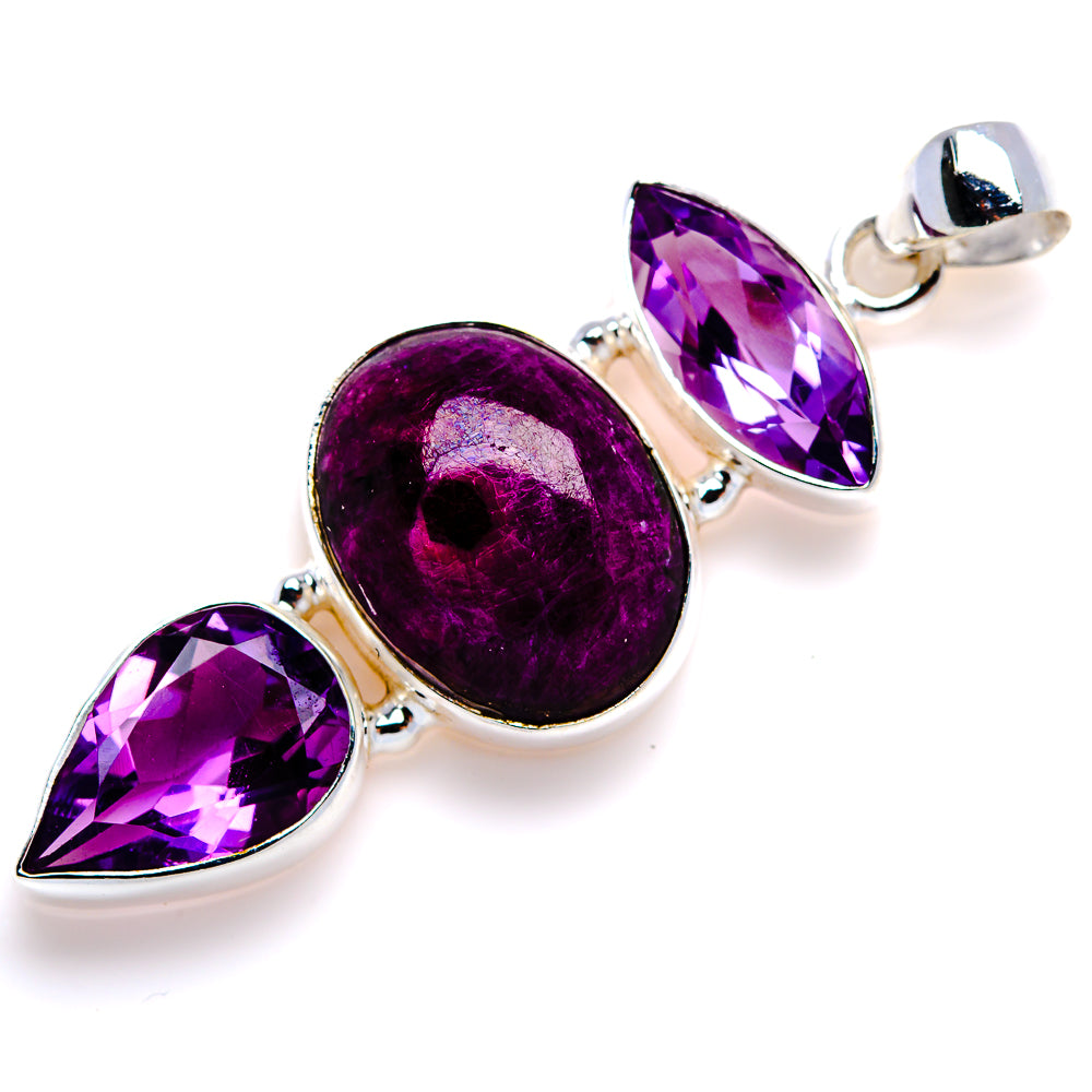 Ruby Fuchsite, Amethyst Pendant 2" (925 Sterling Silver) PD38065