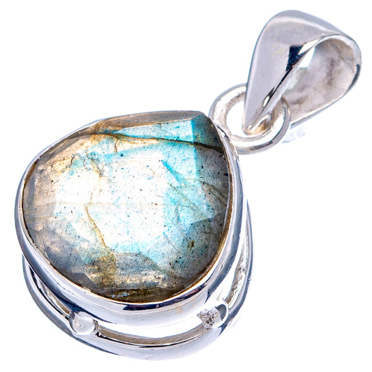 Sterling silver labradorite pendant with teardrop stone and integrated loop bail