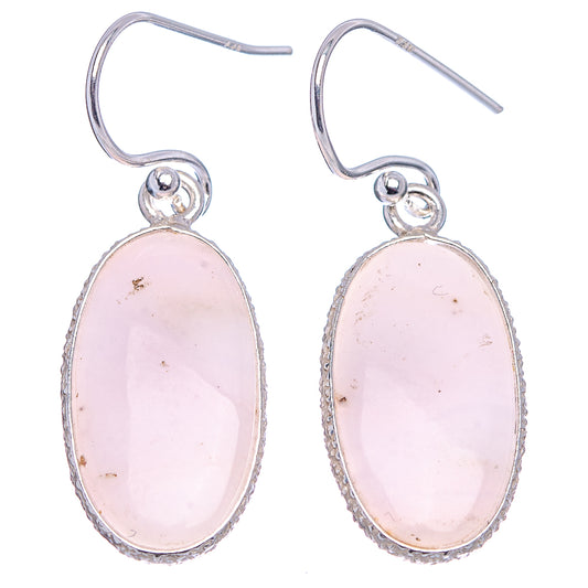 Pink opal oval drop earrings, .925 sterling silver bezel and shepherd hooks