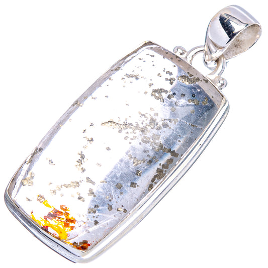 Sterling silver marcasite-in-quartz pendant with clear rectangular stone and blue-gold specks