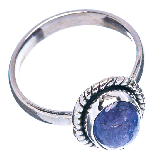 Sterling silver tanzanite ring, size 7.25, rope-twist bezel and oval purple stone