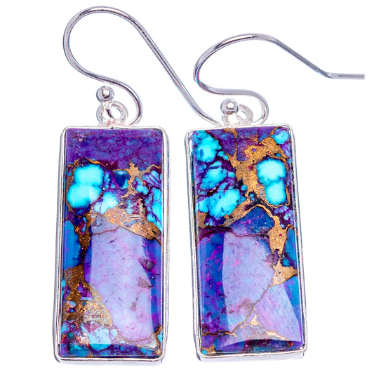 Sterling silver dangle earrings with purple-blue rectangular turquoise stone panels