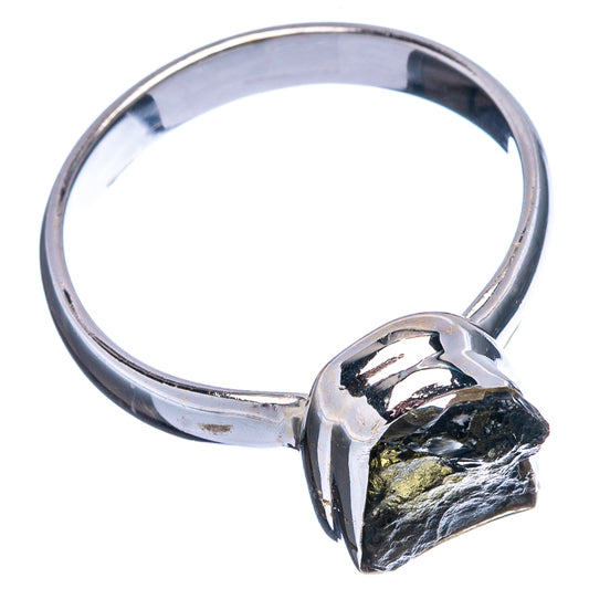 Sterling silver ring with dark rough gemstone bezel, wide band