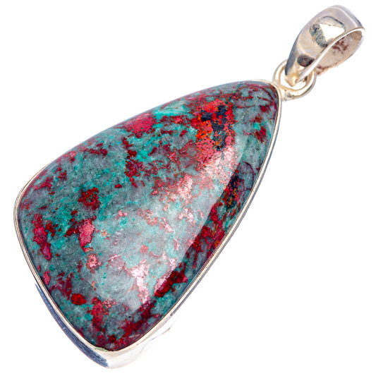 Sterling silver teardrop pendant with red, green, and blue stone bezel setting
