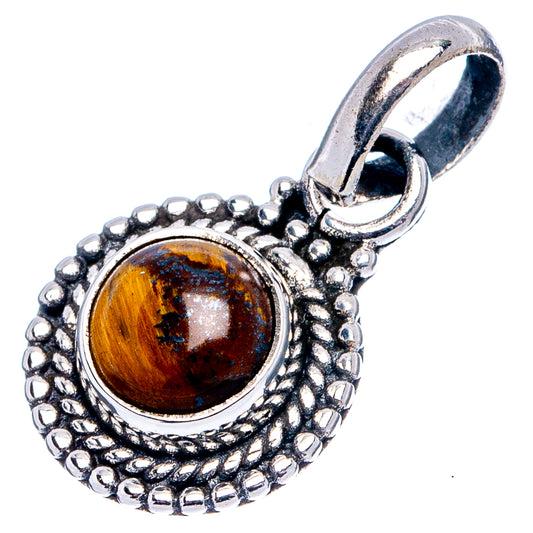 Tiger's Eye pendant charm with round amber cabochon and bead-edge silver setting