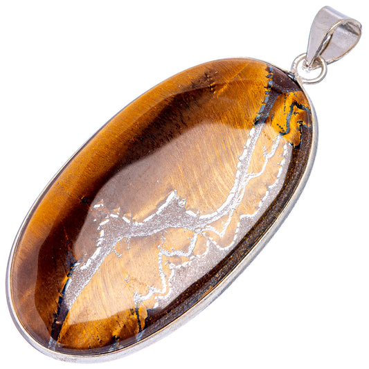 Tiger's eye pendant, oval stone with silver-plated edge and top loop