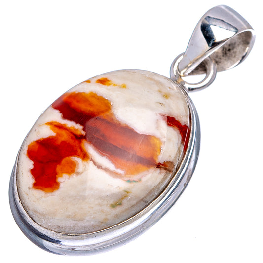 Oval fire opal cabochon sterling silver pendant with loop bail, side view