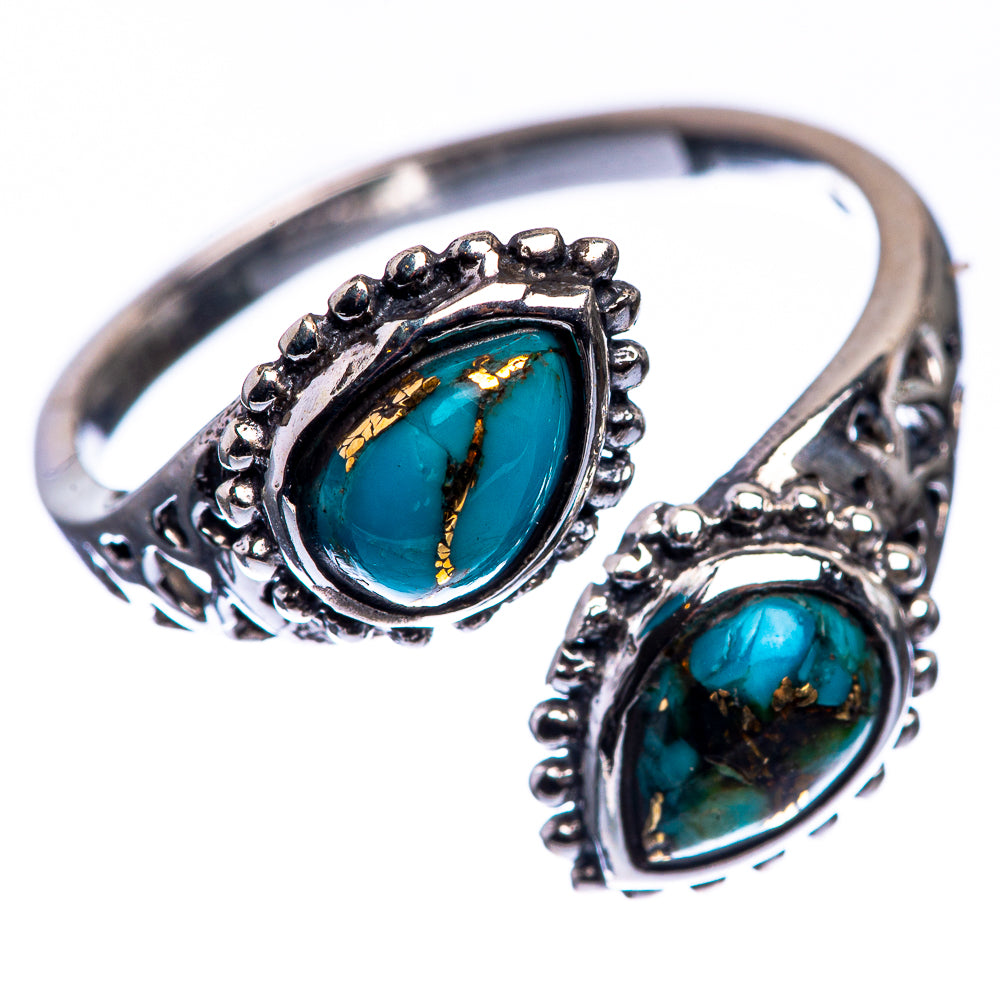 Turquoise oval cabochon ring in 925 sterling silver with filigree and beaded edge