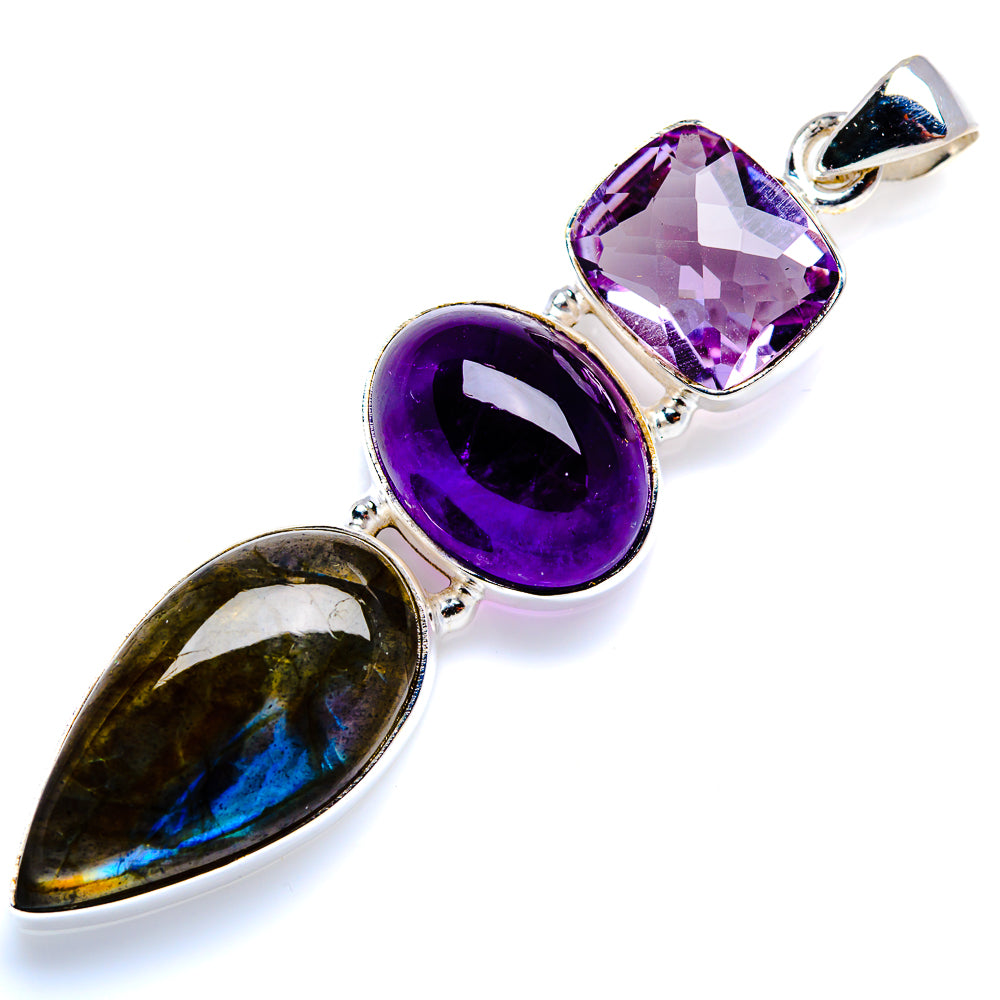 Labradorite, Amethyst 925 Sterling Silver Pendant 2 1/2" (925 Sterling Silver) PD38325