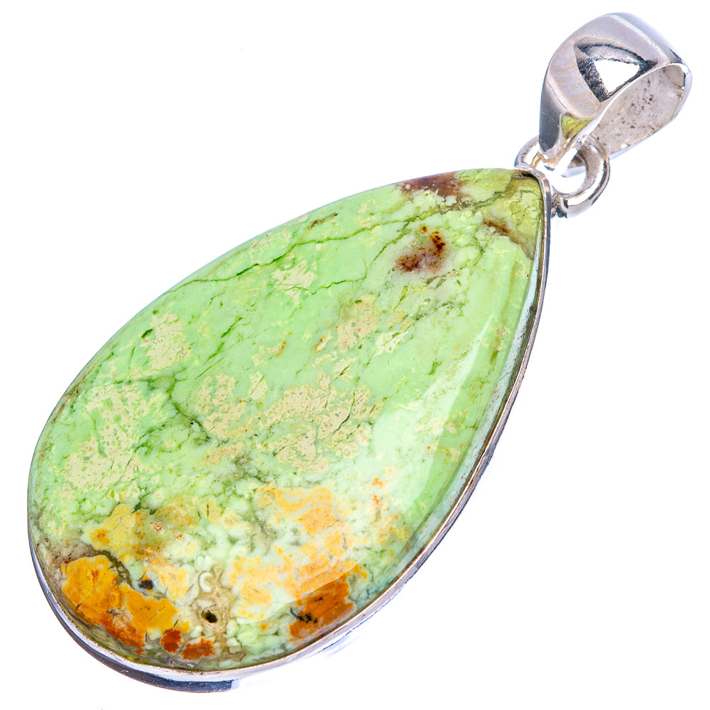 Sterling silver chrysoprase teardrop pendant with green gem and textured bezel bail