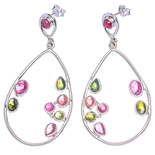 Signature Pink Green Tourmaline Earrings 2 3/8" (925 Sterling Silver) E1356