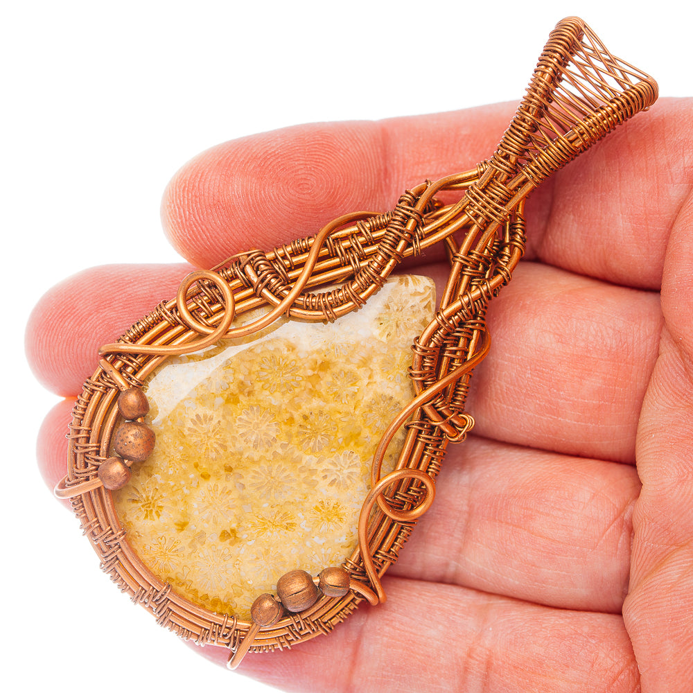 Fossil Coral Wire Wrap Pendant 3" (Copper)