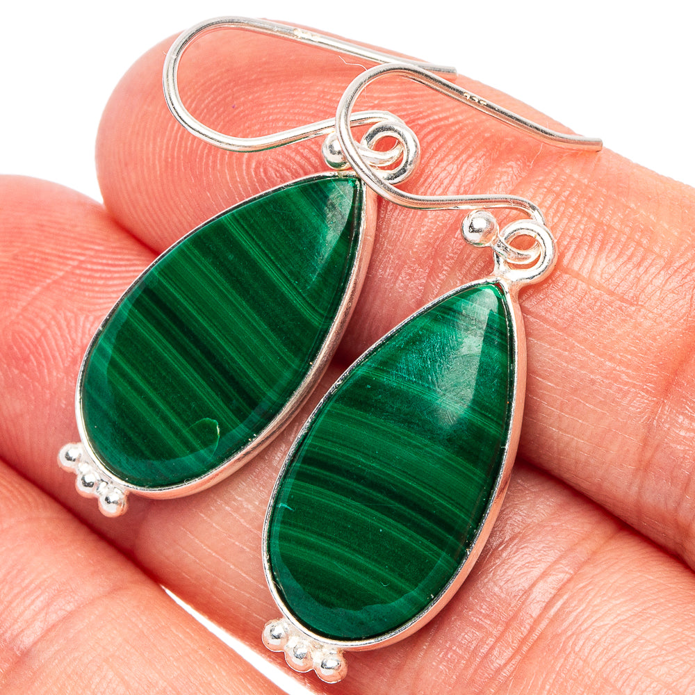 Malachite Earrings 1 1/2" (925 Sterling Silver) E2297