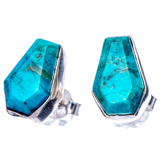 Rare Faceted Arizona Turquoise Earrings 1/2" (925 Sterling Silver) E1620