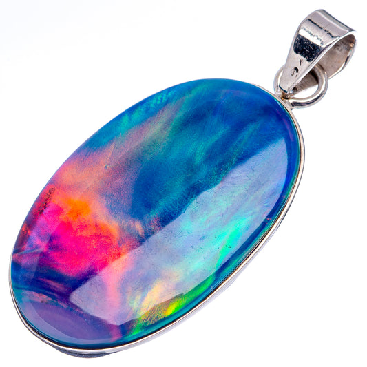 Teardrop opal pendant in blue, green, and pink iridescence on sterling silver bail